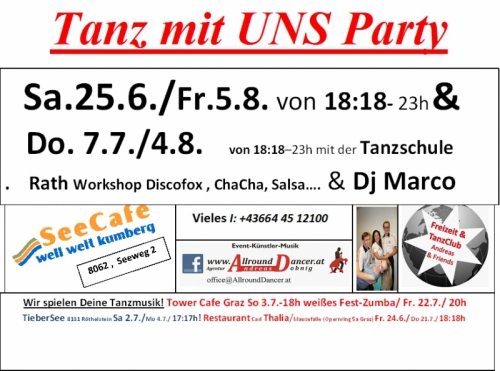 Seecafe T m S SA 25.6.Thalia Tieber Kumberg mit Dj Marco Sa 25.6. um 1717  Do  7.7. Fr. 5.8.von 1818 bis 23h